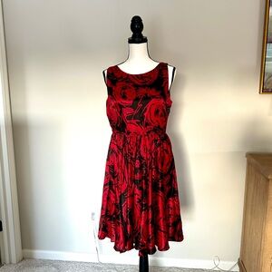 ECI Silk Red and Black Floral Midi Dress